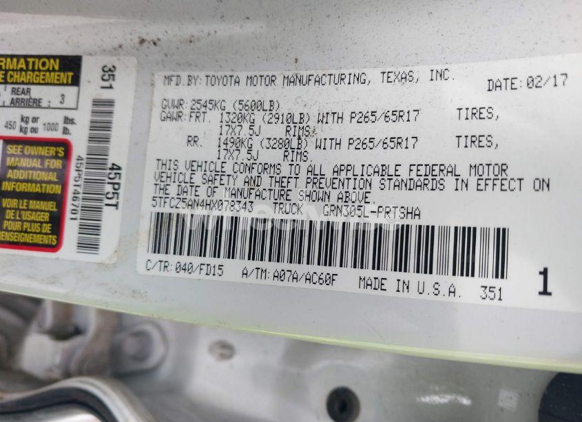 Photo 9 of 2017 Toyota Tacoma TRD SPORT (VIN 5TFCZ5AN4HX078343)