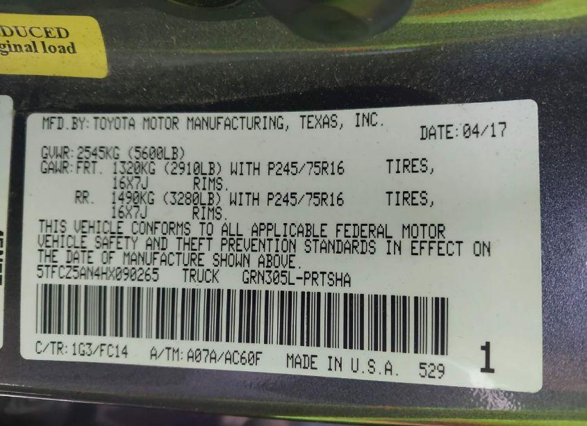 Photo 9 of 2017 Toyota Tacoma SR5 V6 (VIN 5TFCZ5AN4HX090265)