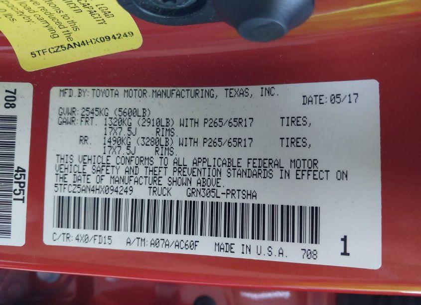 Photo 9 of 2017 Toyota Tacoma TRD SPORT (VIN 5TFCZ5AN4HX094249)