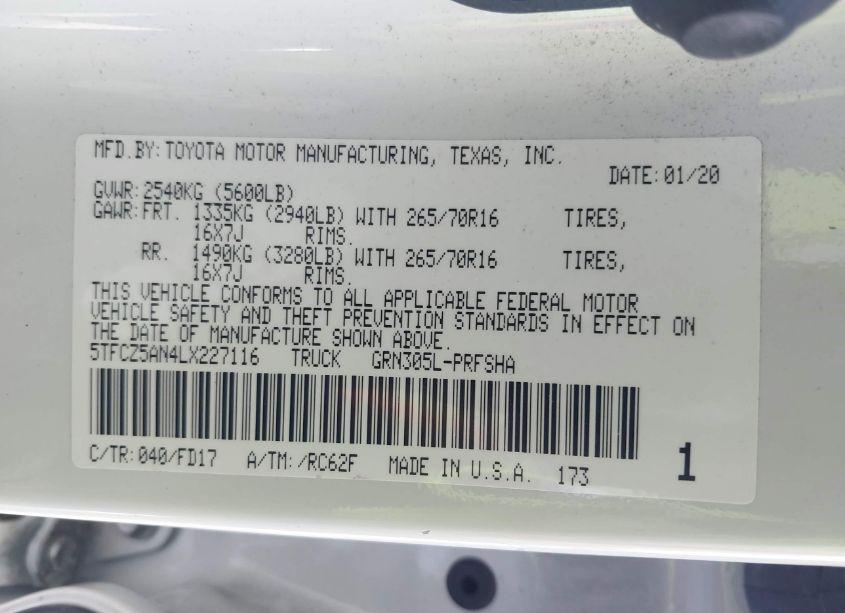 Photo 9 of 2020 Toyota Tacoma TRD OFF-ROAD (VIN 5TFCZ5AN4LX227116)