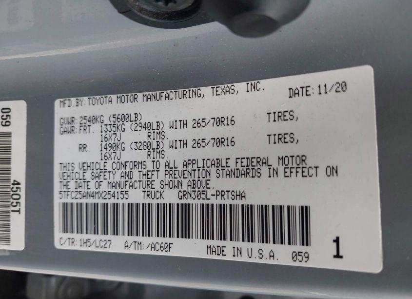 Photo 9 of 2021 Toyota Tacoma TRD OFF-ROAD (VIN 5TFCZ5AN4MX254155)