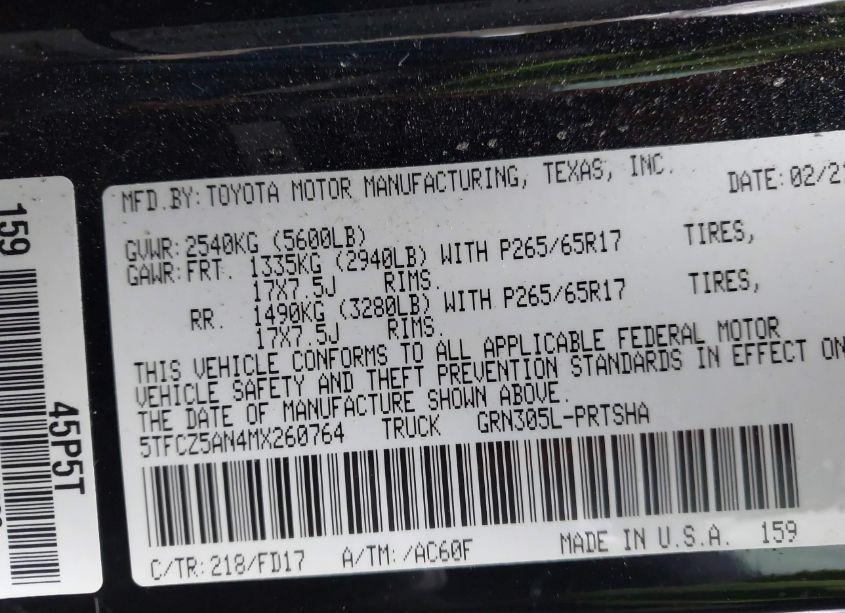 Photo 9 of 2021 Toyota Tacoma TRD SPORT (VIN 5TFCZ5AN4MX260764)