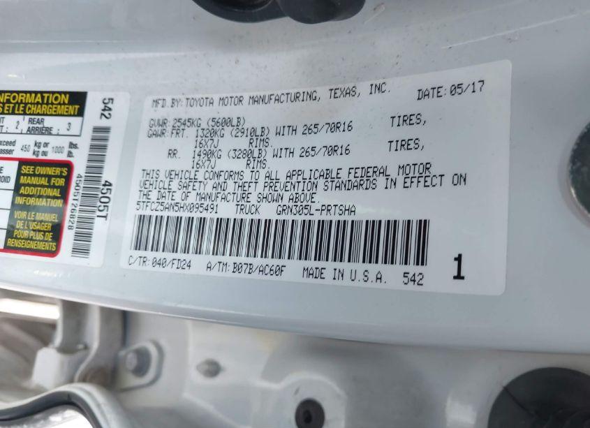 Photo 9 of 2017 Toyota Tacoma TRD OFF ROAD (VIN 5TFCZ5AN5HX095491)