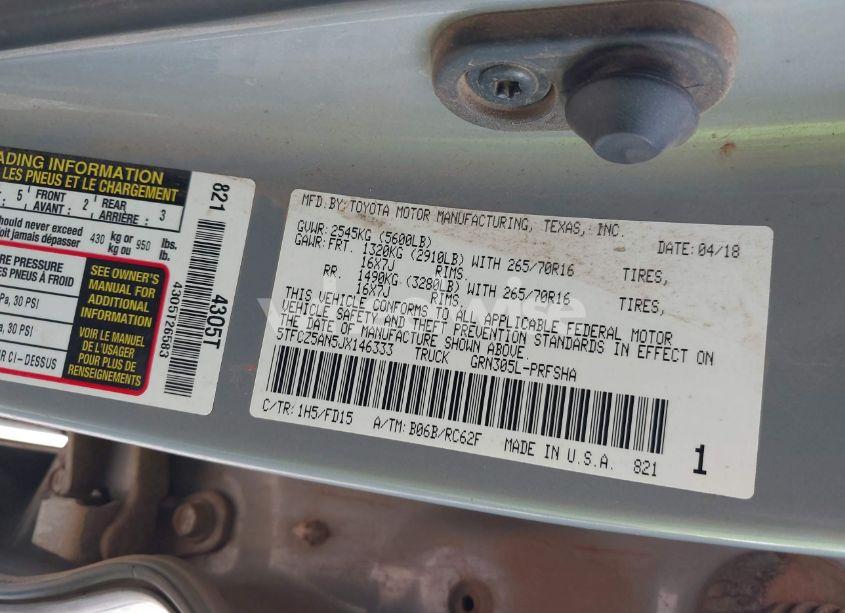 Photo 9 of 2018 Toyota Tacoma TRD OFF ROAD (VIN 5TFCZ5AN5JX146333)