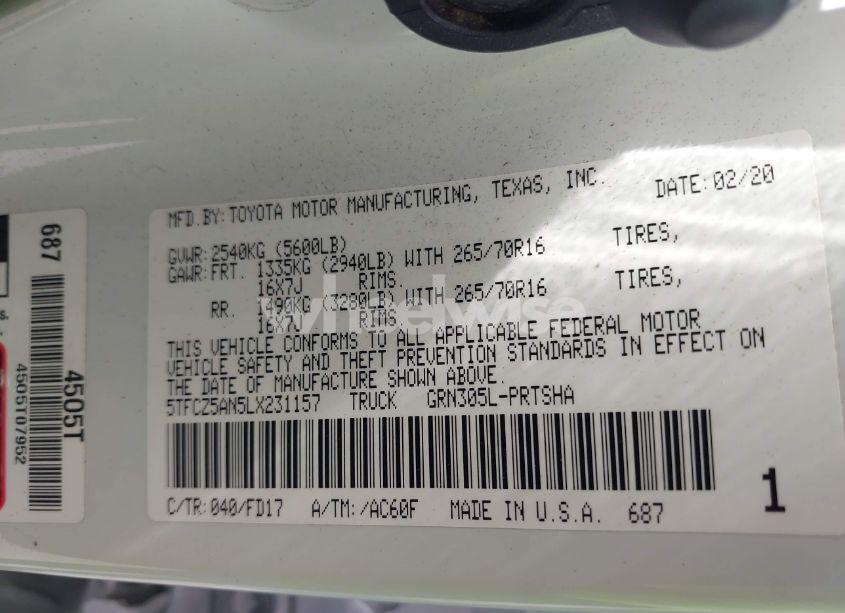 Photo 9 of 2020 Toyota Tacoma TRD OFF-ROAD (VIN 5TFCZ5AN5LX231157)