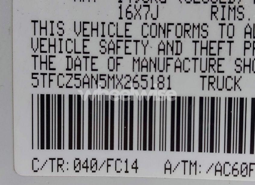 Photo 9 of 2021 Toyota Tacoma SR5 V6 (VIN 5TFCZ5AN5MX265181)