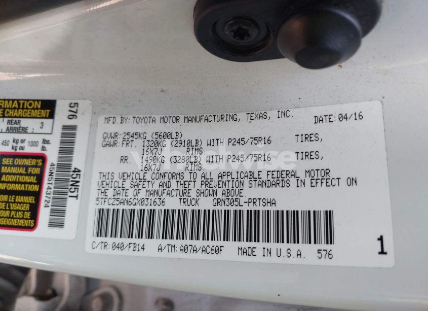 Photo 9 of 2016 Toyota Tacoma SR V6 (VIN 5TFCZ5AN6GX031636)