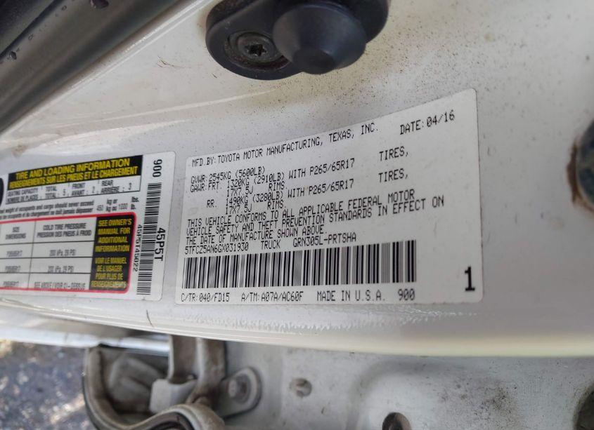 Photo 9 of 2016 Toyota Tacoma TRD SPORT (VIN 5TFCZ5AN6GX031930)