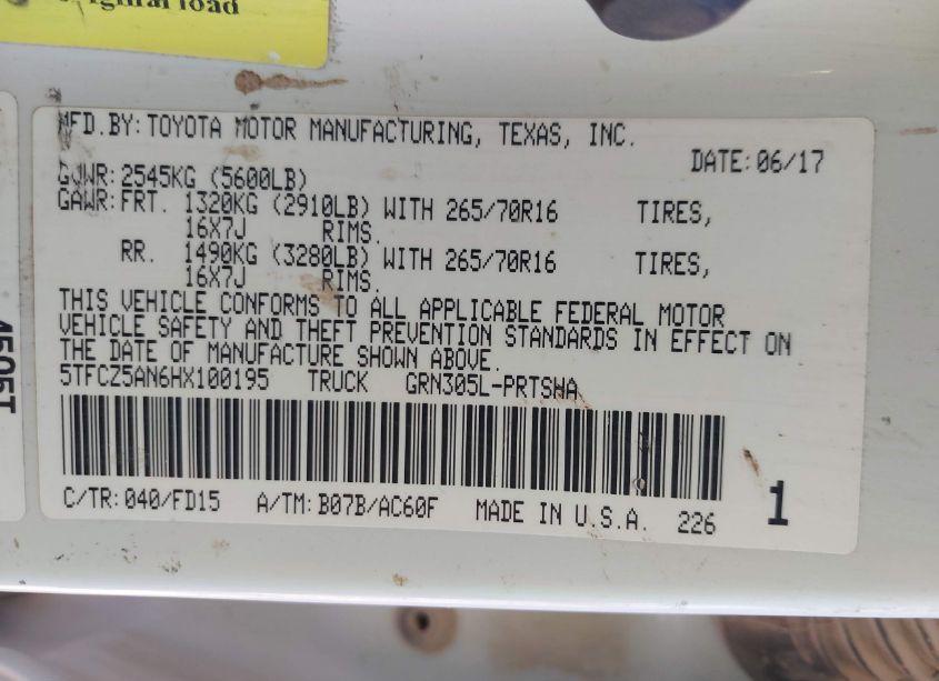 Photo 9 of 2017 Toyota Tacoma TRD OFF ROAD (VIN 5TFCZ5AN6HX100195)