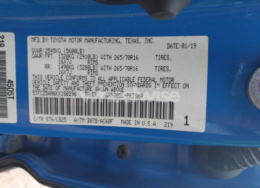 Photo 9 of 2019 Toyota Tacoma TRD PRO (VIN 5TFCZ5AN6KX180296)