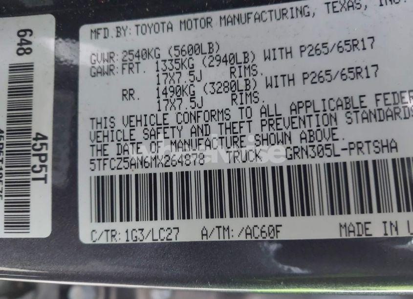 Photo 9 of 2021 Toyota Tacoma TRD SPORT (VIN 5TFCZ5AN6MX264878)