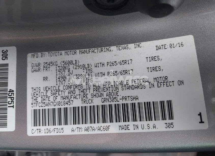 Photo 9 of 2016 Toyota Tacoma TRD SPORT (VIN 5TFCZ5AN7GX018457)
