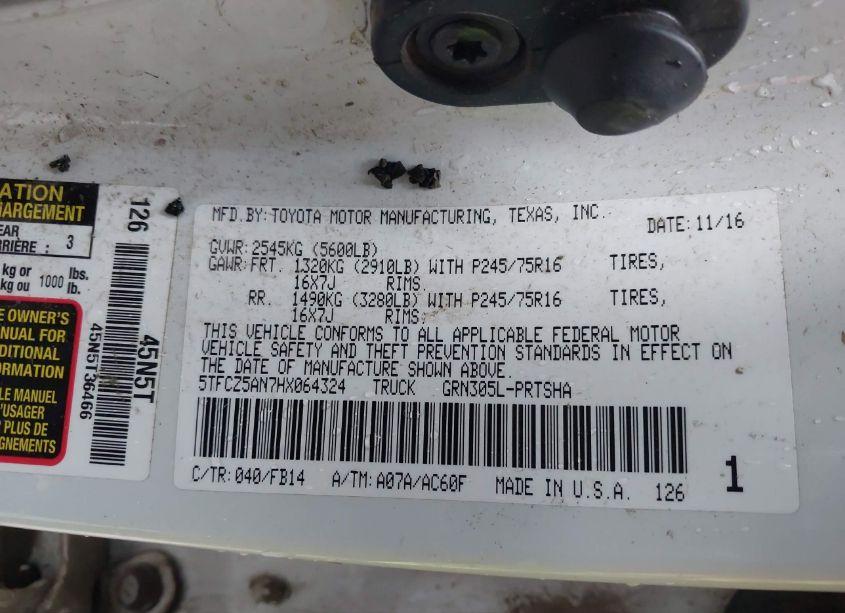 Photo 9 of 2017 Toyota Tacoma SR V6 (VIN 5TFCZ5AN7HX064324)