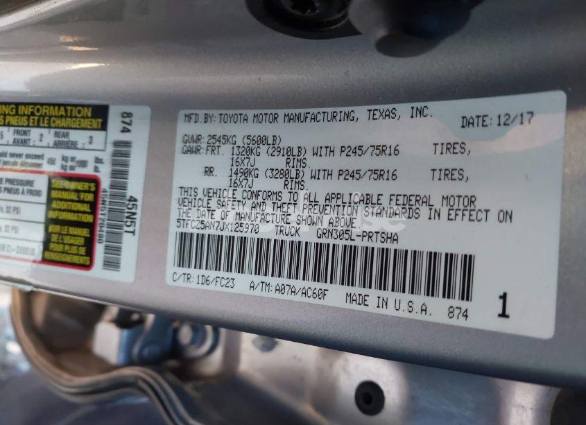 Photo 9 of 2018 Toyota Tacoma SR5 V6 (VIN 5TFCZ5AN7JX125970)