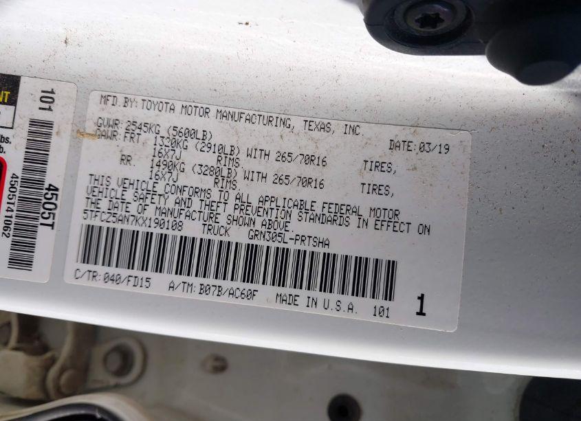 Photo 6 of 2019 Toyota Tacoma TRD OFF ROAD (VIN 5TFCZ5AN7KX190108)