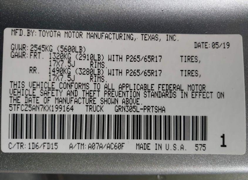 Photo 9 of 2019 Toyota Tacoma TRD SPORT (VIN 5TFCZ5AN7KX199164)