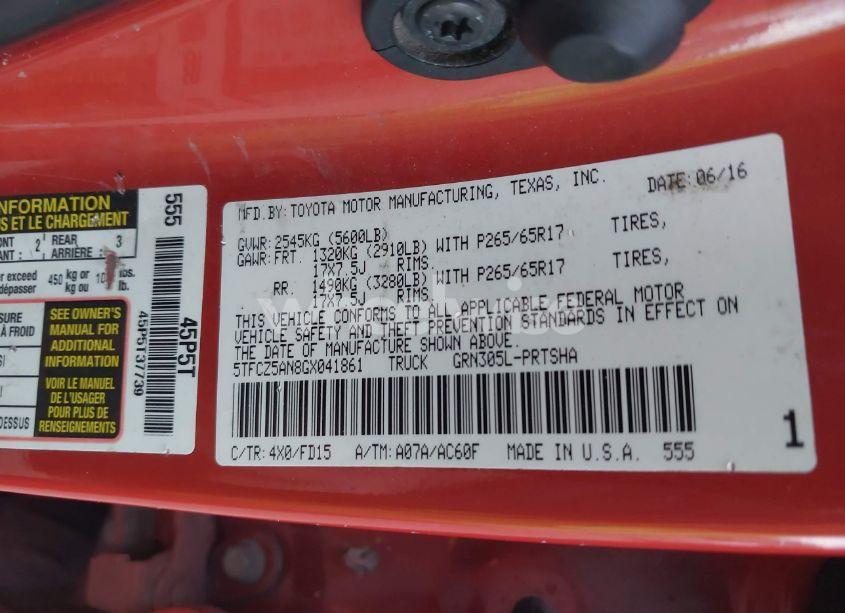 Photo 9 of 2016 Toyota Tacoma TRD SPORT (VIN 5TFCZ5AN8GX041861)