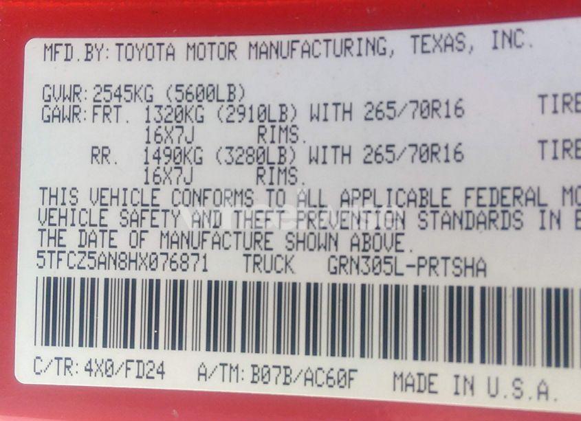 Photo 9 of 2017 Toyota Tacoma TRD OFF ROAD (VIN 5TFCZ5AN8HX076871)