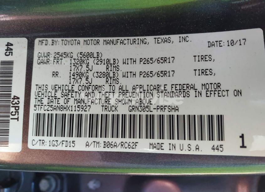 Photo 9 of 2017 Toyota Tacoma TRD SPORT (VIN 5TFCZ5AN8HX115927)