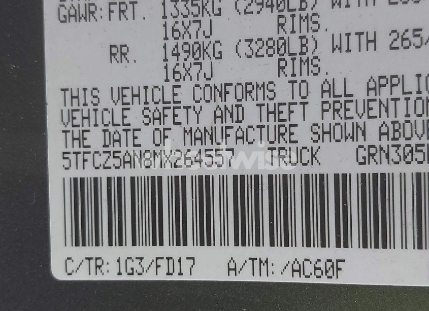 Photo 9 of 2021 Toyota Tacoma TRD OFF-ROAD (VIN 5TFCZ5AN8MX264557)