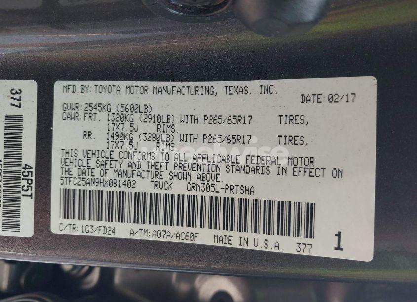 Photo 9 of 2017 Toyota Tacoma TRD SPORT (VIN 5TFCZ5AN9HX081402)