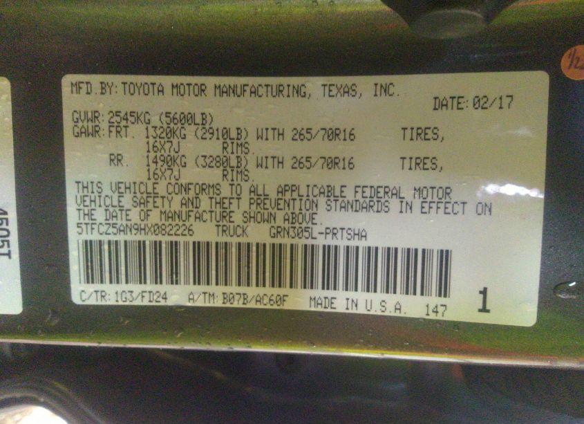 Photo 9 of 2017 Toyota Tacoma TRD OFF ROAD (VIN 5TFCZ5AN9HX082226)