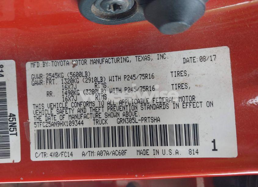 Photo 9 of 2017 Toyota Tacoma SR5 V6 (VIN 5TFCZ5AN9HX109344)