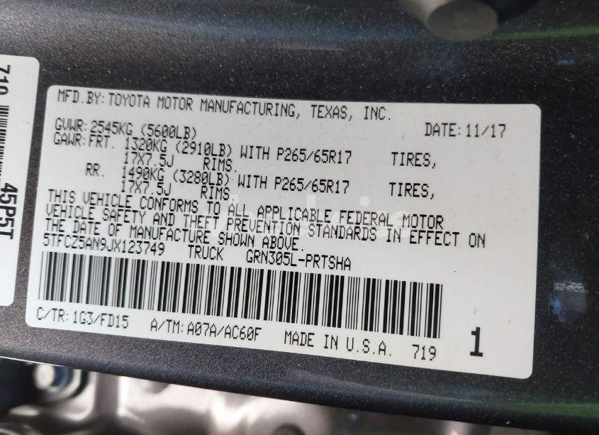 Photo 9 of 2018 Toyota Tacoma TRD SPORT (VIN 5TFCZ5AN9JX123749)