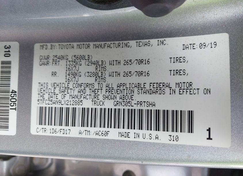 Photo 9 of 2020 Toyota Tacoma TRD OFF-ROAD (VIN 5TFCZ5AN9LX212885)