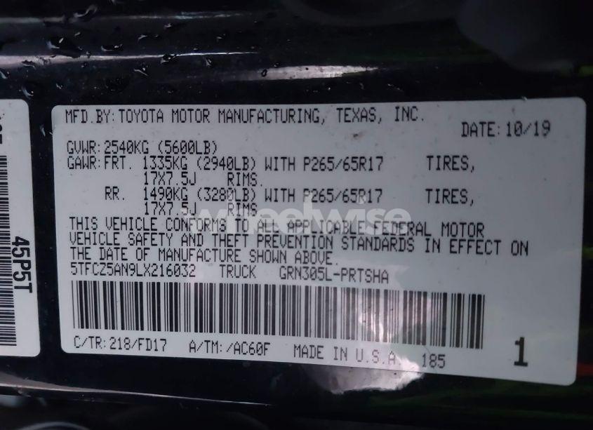 Photo 9 of 2020 Toyota Tacoma TRD SPORT (VIN 5TFCZ5AN9LX216032)