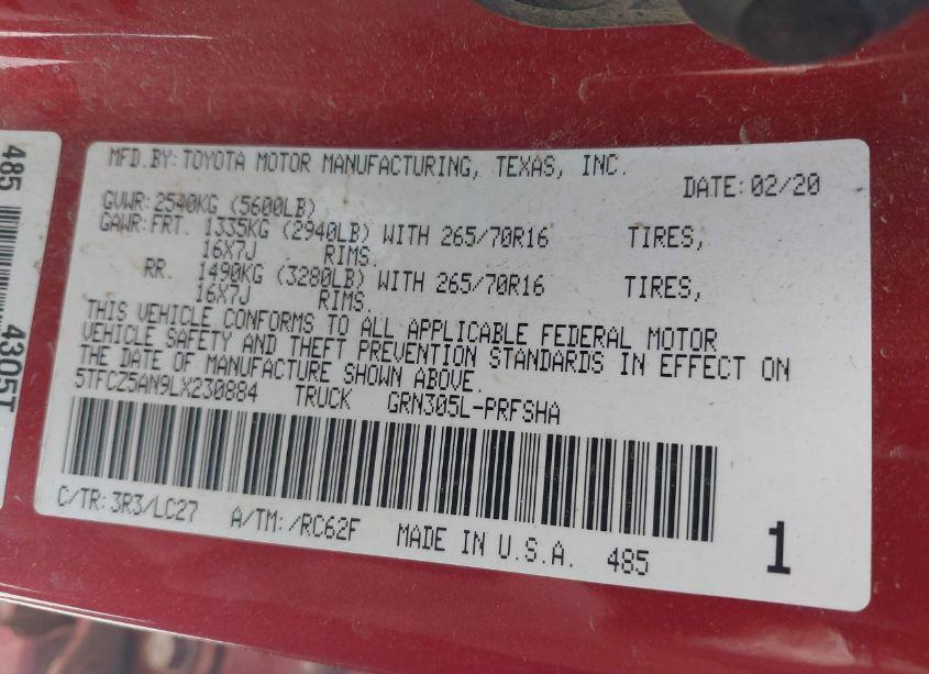 Photo 9 of 2020 Toyota Tacoma TRD OFF-ROAD (VIN 5TFCZ5AN9LX230884)