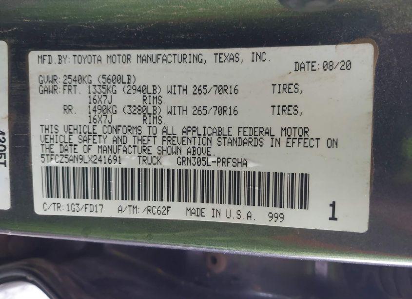 Photo 9 of 2020 Toyota Tacoma TRD OFF-ROAD (VIN 5TFCZ5AN9LX241691)