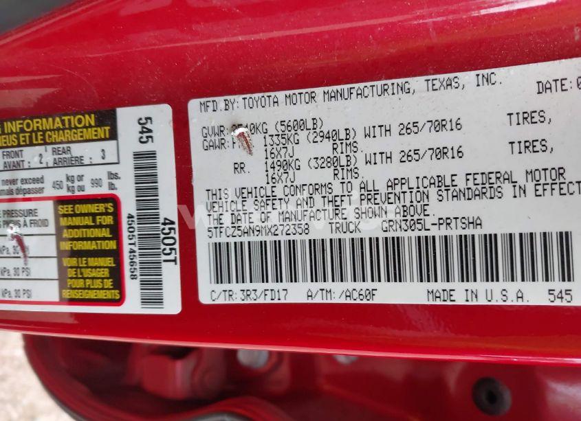 Photo 9 of 2021 Toyota Tacoma TRD OFF-ROAD (VIN 5TFCZ5AN9MX272358)