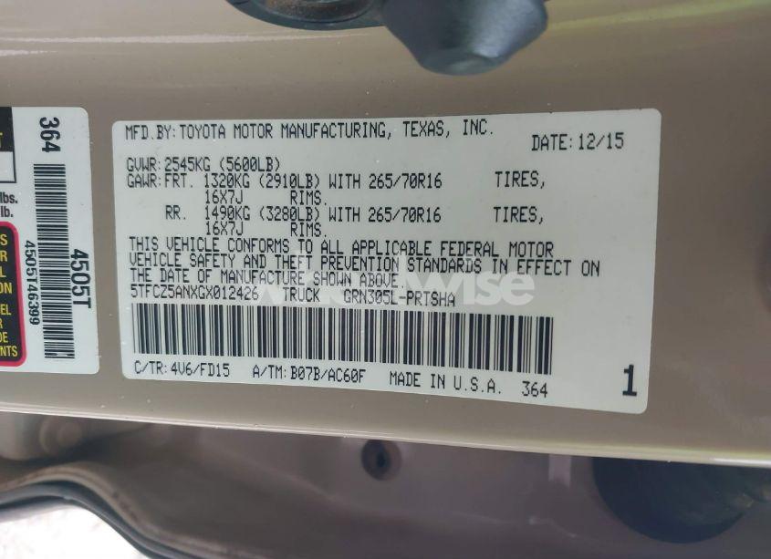 Photo 9 of 2016 Toyota Tacoma TRD OFF ROAD (VIN 5TFCZ5ANXGX012426)
