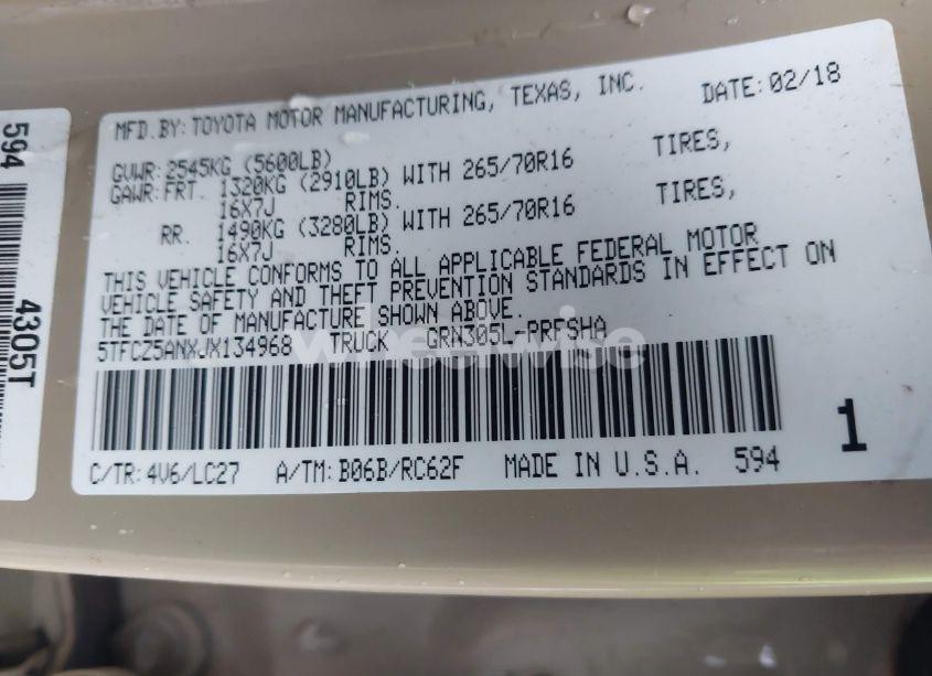 Photo 9 of 2018 Toyota Tacoma TRD OFF ROAD (VIN 5TFCZ5ANXJX134968)