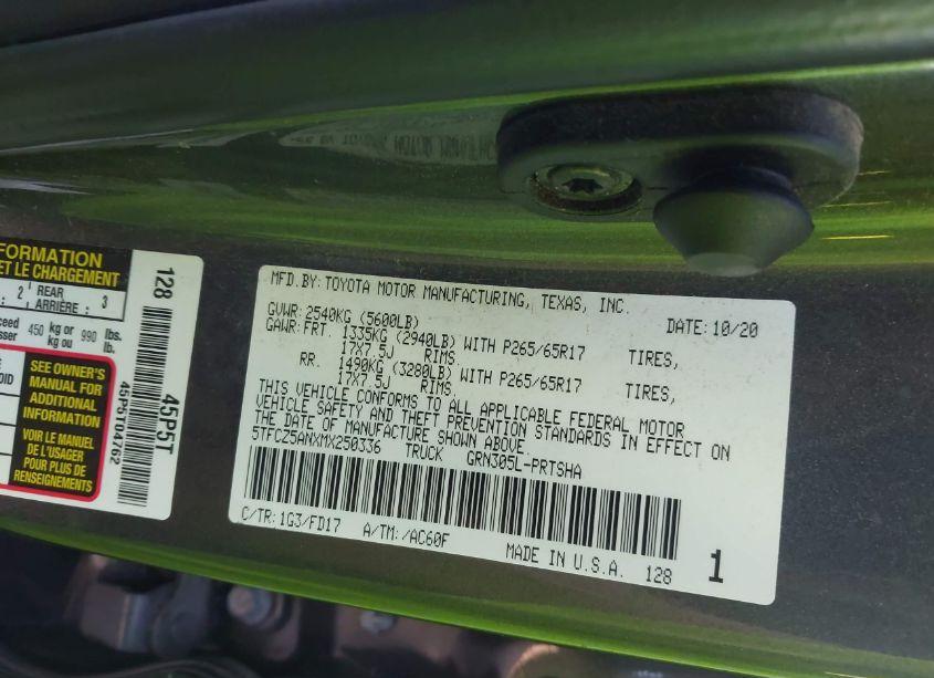 Photo 9 of 2021 Toyota Tacoma TRD SPORT (VIN 5TFCZ5ANXMX250336)