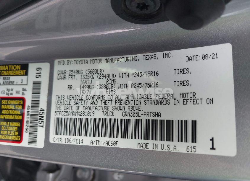 Photo 9 of 2021 Toyota Tacoma SR5 V6 (VIN 5TFCZ5ANXMX281019)
