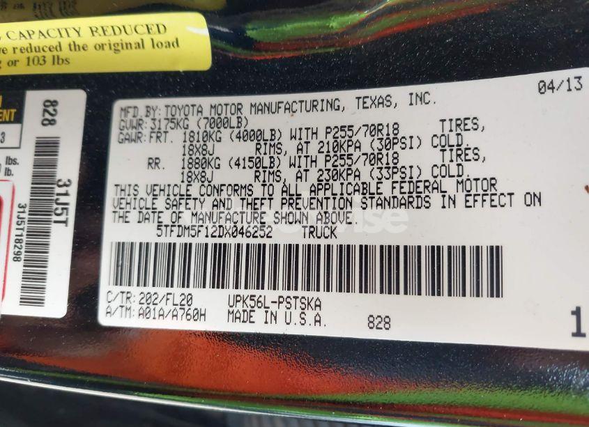 Photo 9 of 2013 Toyota Tundra GRADE 4.6L V8 (VIN 5TFDM5F12DX046252)