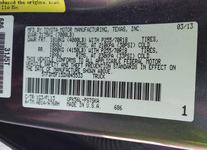 Photo 9 of 2013 Toyota Tundra GRADE 4.6L V8 (VIN 5TFDM5F15DX045533)