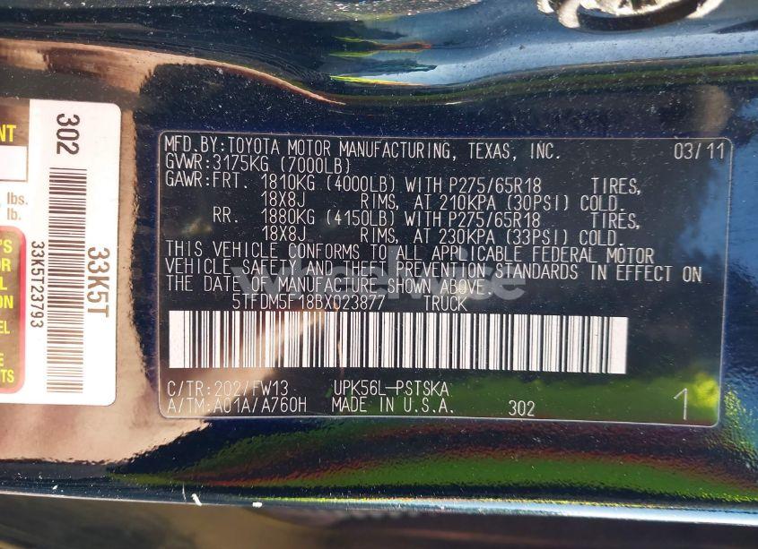 Photo 9 of 2011 Toyota Tundra GRADE 4.6L V8 (VIN 5TFDM5F18BX023877)