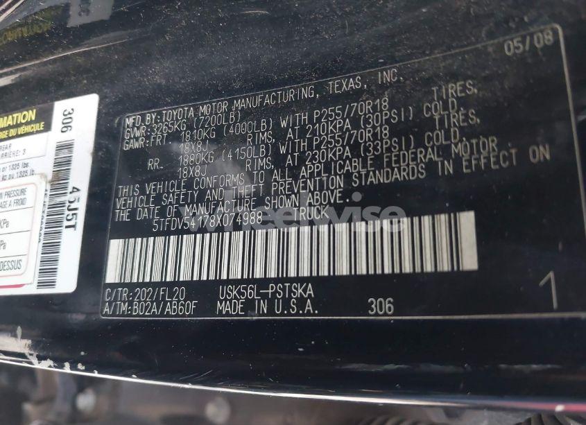 Photo 9 of 2008 Toyota Tundra SR5 5.7L V8 (VIN 5TFDV54178X074988)
