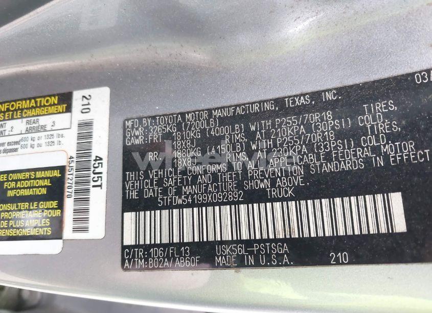 Photo 9 of 2009 Toyota Tundra SR5 5.7L V8 (VIN 5TFDW54199X092892)