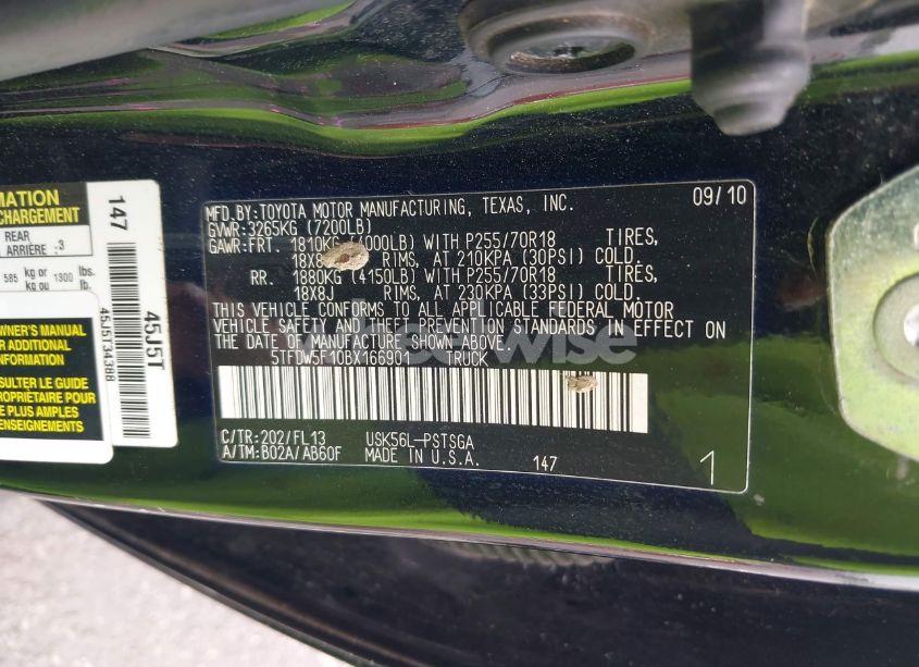 Photo 9 of 2011 Toyota Tundra GRADE 5.7L V8 (VIN 5TFDW5F10BX166901)