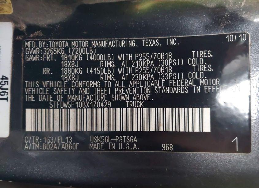 Photo 9 of 2011 Toyota Tundra GRADE 5.7L V8 (VIN 5TFDW5F10BX170429)