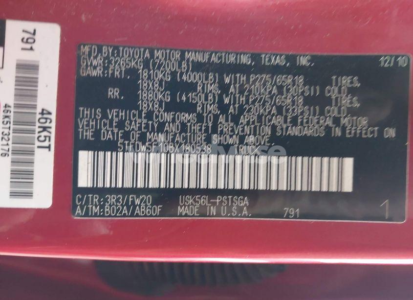 Photo 9 of 2011 Toyota Tundra GRADE 5.7L V8 (VIN 5TFDW5F10BX180538)