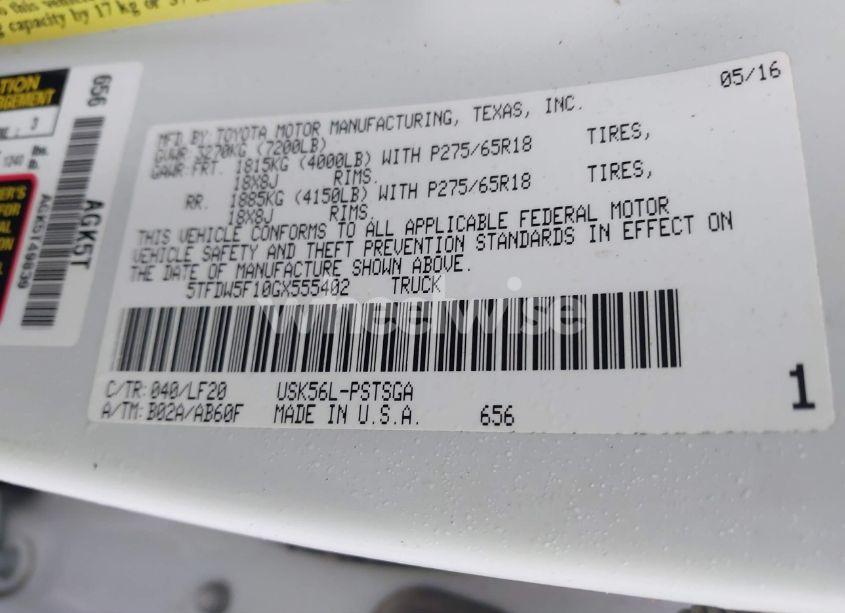 Photo 9 of 2016 Toyota Tundra TRD PRO 5.7L V8 (VIN 5TFDW5F10GX555402)