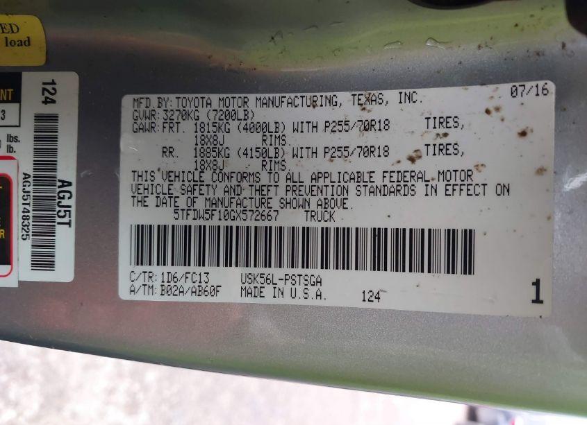 Photo 9 of 2016 Toyota Tundra SR5 5.7L V8 (VIN 5TFDW5F10GX572667)