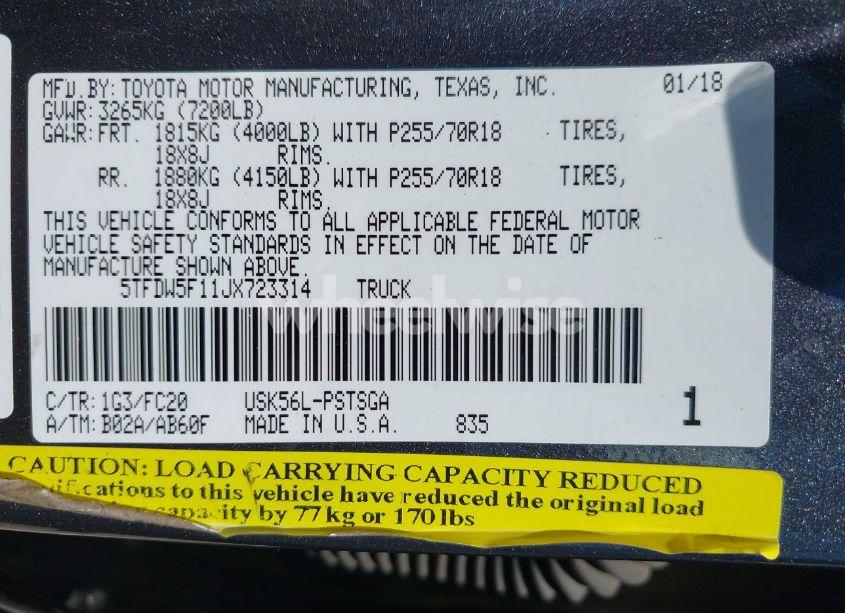 Photo 9 of 2018 Toyota Tundra SR5 5.7L V8 (VIN 5TFDW5F11JX723314)