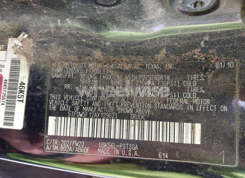 Photo 9 of 2010 Toyota Tundra GRADE 5.7L V8 (VIN 5TFDW5F12AX129623)