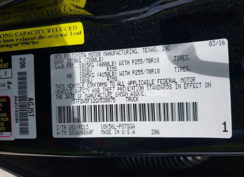 Photo 9 of 2016 Toyota Tundra SR5 5.7L V8 (VIN 5TFDW5F12GX538875)